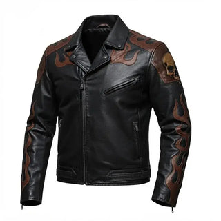 Men's Skull Flame Leather Biker Jacket