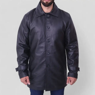 Men's Classic Black Leather Coat