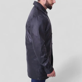 Men's Black Leather Overcoat