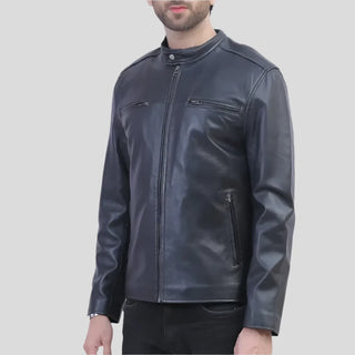 Men's Black Leather Racer Jacket
