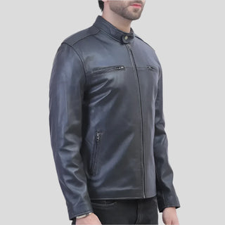 Men's Premium Black Cafe Racer Leather Jacket