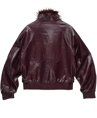 Mowalola × Jordan Leather Maroon Jacket For Men & Women