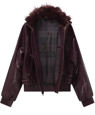 Mowalola × Jordan Maroon Leather Jacket