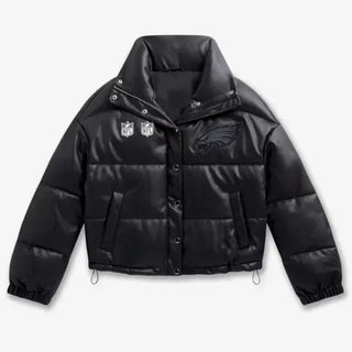 NFL Philadelphia Eagles Black Leather Puffer Jacket