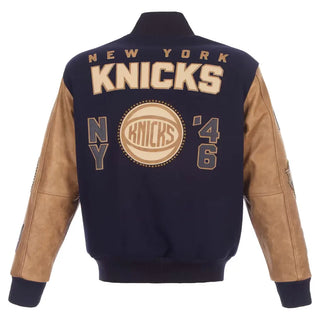 New York Knicks JH Design Navy Tan Varsity Jacket For Men & Women