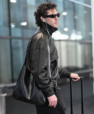 Paris Fashion Week Belmont Cameli Black Leather Jacket For Men & Women