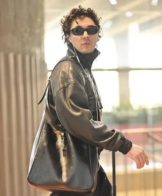 Paris Fashion Week Belmont Cameli Leather Jacket For Men & Women