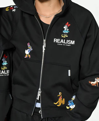 Realism Disney Back To Front Black Zipper Hoodie