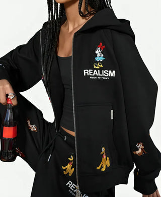 Realism x Disney Back To Front Black Zipper Hoodie