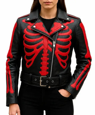 Red Skeleton Rib Cage Bones Halloween Biker Jacket