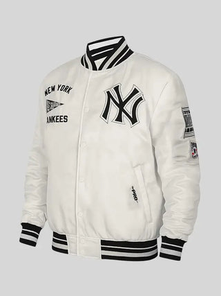 Retro New York Yankees Satin Off-White Varsity Jacket