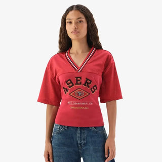 San Francisco 49ers Off Season Women's Lace-Back V-Neck T-Shirt - Scarlet
