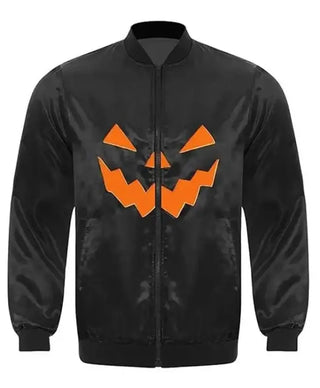 Scary Pumpkin Black Satin Bomber Jacket