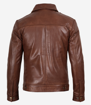 Reeves Men's Harrington Cognac Real Leather Jacket-Leathers' Mens Brown Premium Classic Motorcycle Trucker Leather Jacket