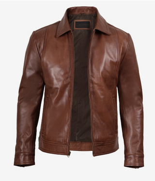 Reeves Men's Harrington Cognac Real Leather Jacket-Leathers' Mens Brown Premium Classic Motorcycle Trucker Leather Jacket