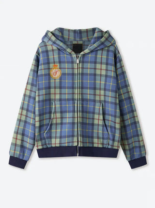 Shinzo Turquoise Plaid Zipper Hoodie