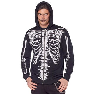 Skeleten Print Hooded Black Jacket