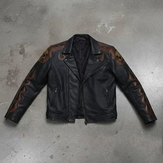  Skull Flame Leather Jacket For Men & Women