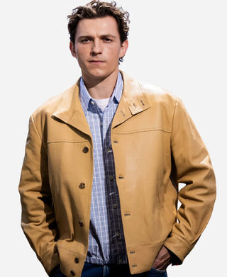 Spider Man Photocall Barlin Tom Holland Leather Tan Jacket