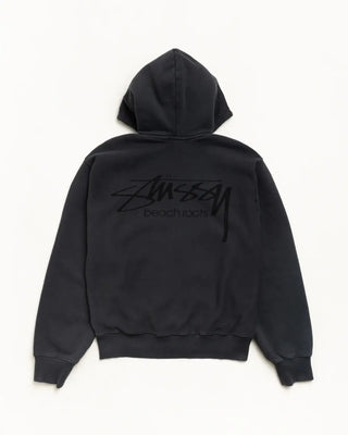 Stussy Beach Roots Zip Up Black Hoodie For Men & Women