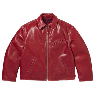 Supreme Schott 2026 Distressed Leather Maroon Jacket