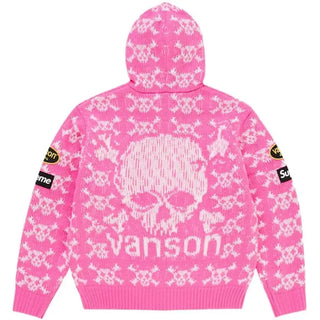 Supreme Vanson Leathers Skull Zip Up  Hooded Pink Sweater