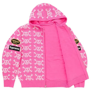 Supreme Vanson Leathers Skull Zip Up  Pink Hooded Sweater