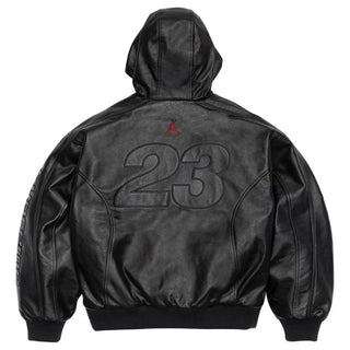 Supreme x Jordan Hooded Leather   Black Zip Jacket
