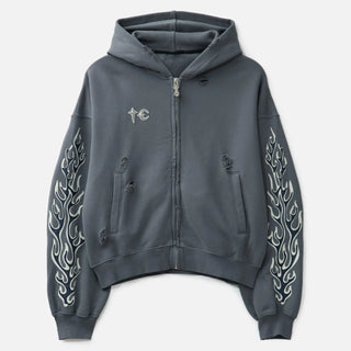 THUG CLUB Flame Zip-Up Hooded Jacket