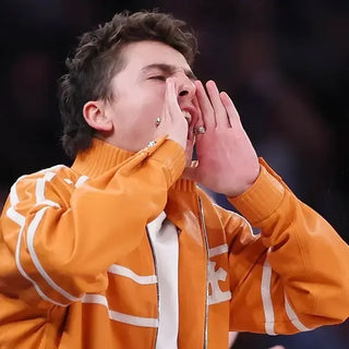 Timothée Chalamet NBA Finals Game 3 Orange ZipperTracksuit