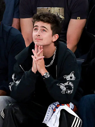 Timothée Chalamet NY Knick Playoff Game Black Zip Hoodie