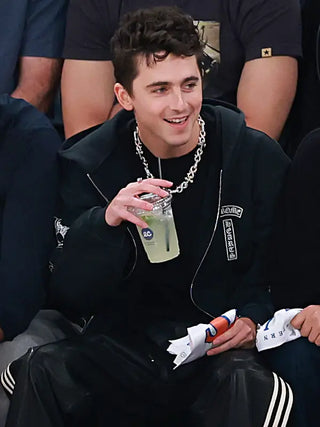 Timothée Chalamet NY Knicks Playoff Game Black Zip Hoodie