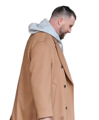 Travis Kelce New York Label Relaxed Wool-Blend Brown Coat For Men & Women