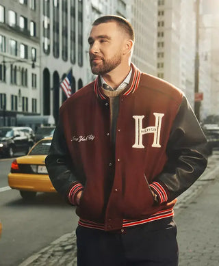 Travis Kelce Tommy Hilfiger Mixed-Media Varsity Jacket