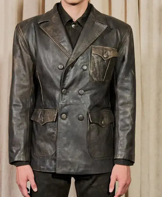 VIVET 2026 Distressed Double Breasted Leather Blazer