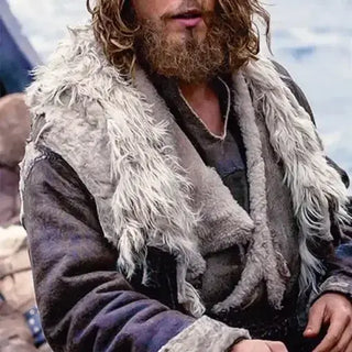 Vikings Valhalla Sam Corlett Leather Fur Trench Brown Coat
