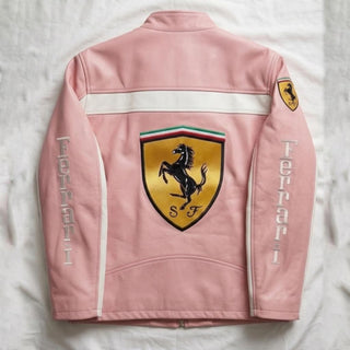 Vintage 90s Ferrari F1 Pink  Racing Leather Jacket