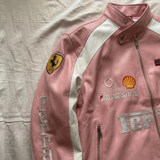 Vintage Ferrari  90s F1 Pink  Racing Leather Jacket