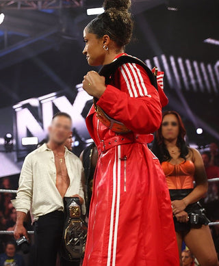 Kelani Jordan Adidas Leather trench Coat