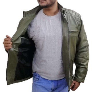 Green Quilted Men's Genuine Leather