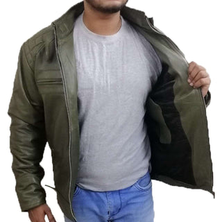 Green Quilted Men's Genuine Leather