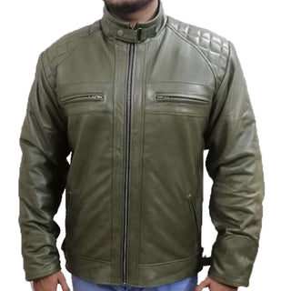 Green Quilted Men's Genuine Leather