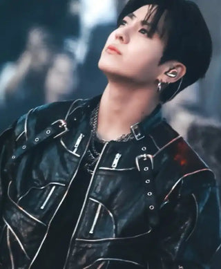 World BTS Tour Stanford  Jungkook  Black Biker Jacket