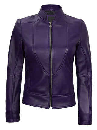 Women's Purple Modern Fit Biker Leather Jacket Purple Leather Jacket Genuine Purple Leather Biker Jacket