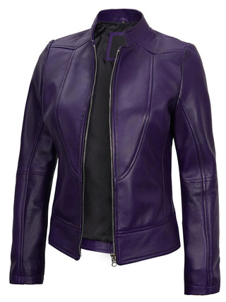 Women's Purple Modern Fit Biker Leather Jacket Purple Leather Jacket Genuine Purple Leather Biker Jacket