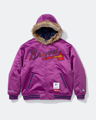 Supreme x Mitchell & Ness Atlanta Braves Purple Varsity Jacket