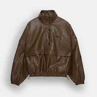 adidas Originals x ASOS overhead track jacket in brown faux leather

