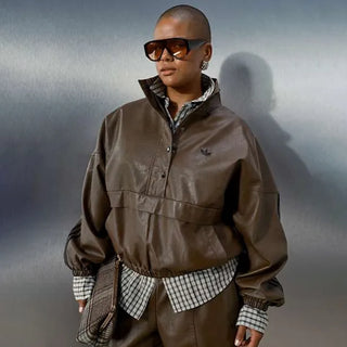adidas Originals x ASOS track jacket in brown faux leather

