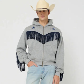 Austin Post x Dallas Cowboys Grey Fringed Hoodie