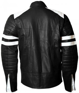 Mens Cafe Racer Motorcycle Biker Black & White Leather Jacket